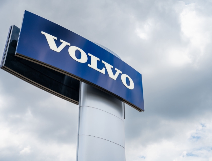 The Volvo logo is displayed at the Volvo Cars of Austin dealership on Sept. 4, 2024, in Austin, Texas. (Brandon Bell/Getty Images/TNS)
